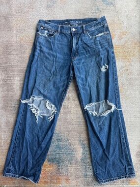 American Eagle Outfitters Dark Blue Distressed Knee-Rip Jeans